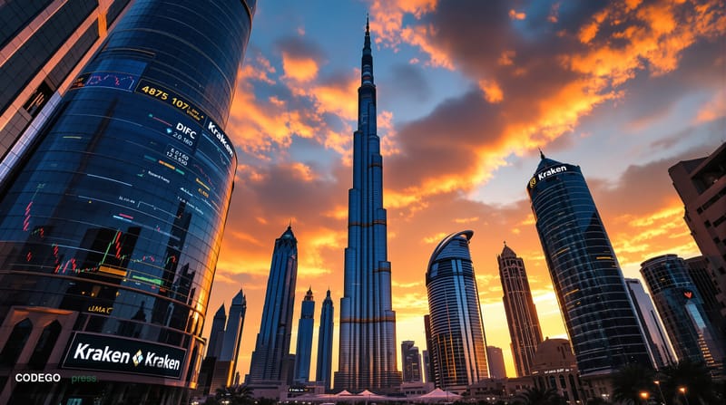 Photorealistic editorial photograph of Dubai's gleaming financial district at golden hour, showcasing the iconic Burj Khalifa