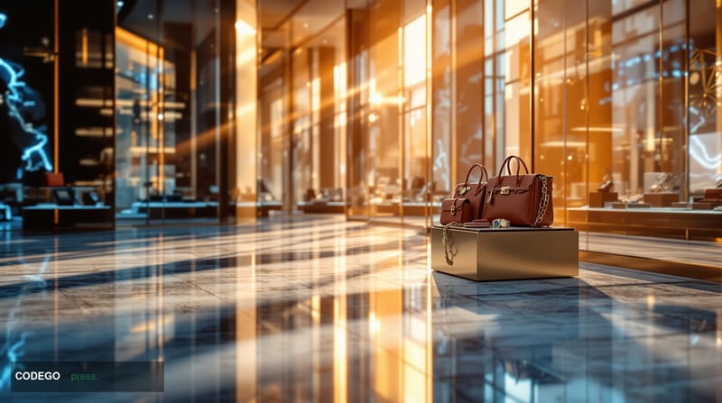 A sophisticated luxury retail environment showcasing the intersection of primary and secondary markets, photographed in a hig