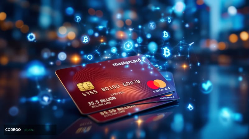 A cinematic editorial photograph showcasing the convergence of traditional and crypto finance, featuring a close-up view of m