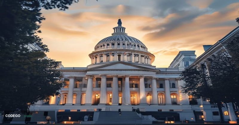 A photorealistic editorial photograph showing the Minnesota State Capitol building in Saint Paul with its distinctive white d