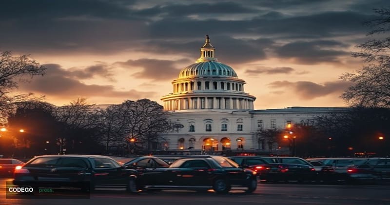 A dramatic cinematic photograph of the Minnesota State Capitol building in Saint Paul, captured during golden hour with warm 