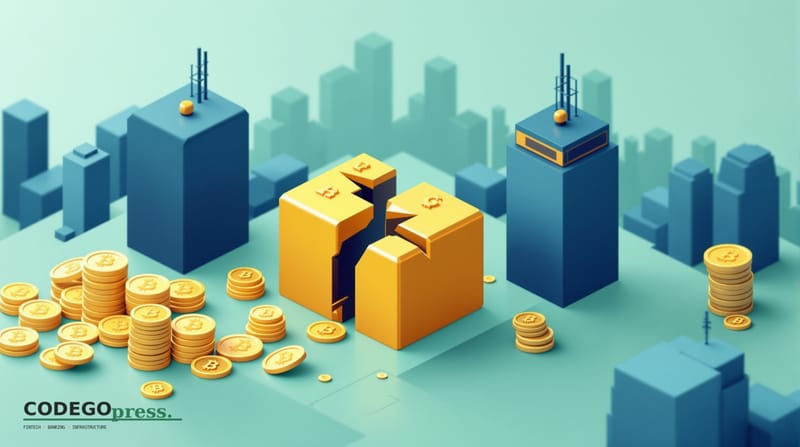 Flat 3D isometric vector editorial illustration in banking-green (#1A6B43) with cream background, gold and navy accents. Comp