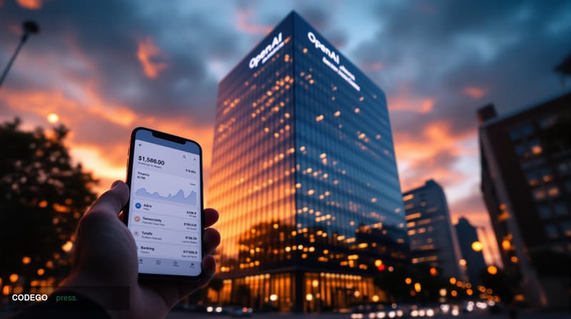 A photorealistic editorial photograph showing OpenAI's San Francisco headquarters building at 3180 18th Street with its disti