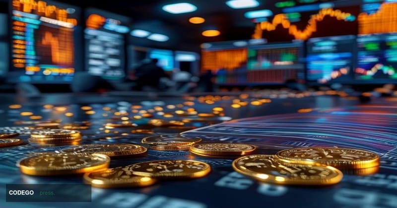 A dramatic photorealistic editorial photograph capturing the tension between cryptocurrency accumulation and selling pressure