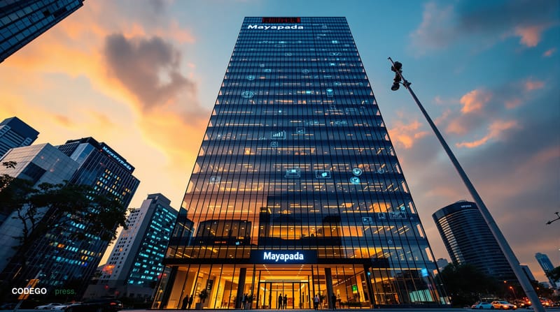 A photorealistic editorial photograph showcasing Indonesia's digital financial transformation through modern Jakarta corporat