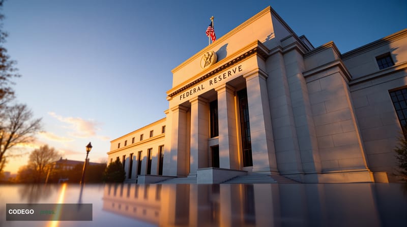 A photorealistic editorial photograph capturing the gravity of Federal Reserve leadership transition. The scene shows the ico