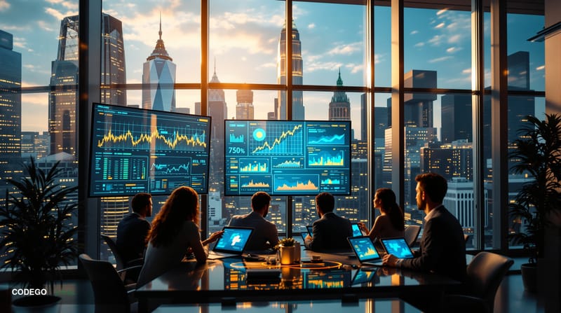 A photorealistic editorial photograph capturing the intersection of artificial intelligence and payments technology in a mode