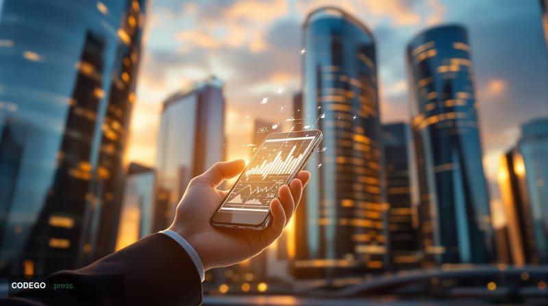 A cinematic editorial photograph of London's financial district at golden hour, featuring modern glass office buildings where