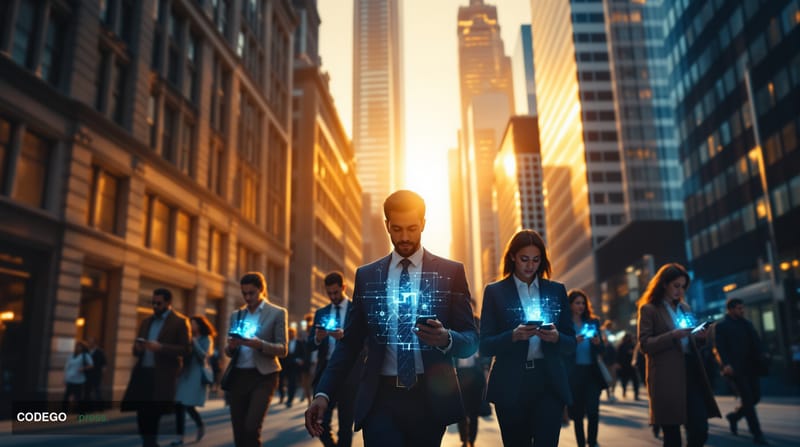 A cinematic editorial photograph capturing the intersection of traditional American finance and emerging cryptocurrency adopt