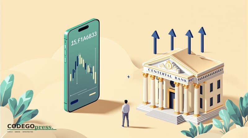 flat 3D isometric vector editorial illustration, banking-green primary (#1A6B43), cream background, gold and navy accents, so