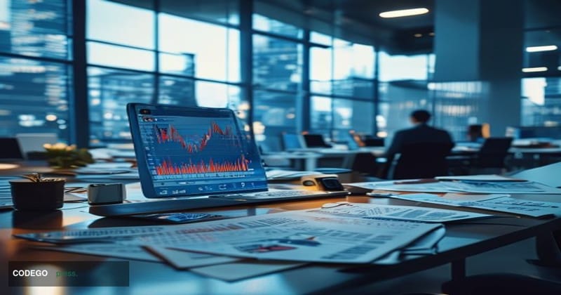 # Image Prompt: SEC Crypto Fraud Investigation

A dramatic overhead shot of a federal investigator's desk in a modern SEC off
