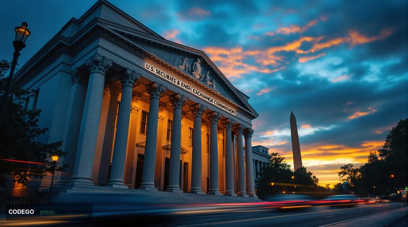 A cinematic editorial photograph of the <a href="https://www.sec.gov" target="_blank" rel="noopener">Securities and Exchange 