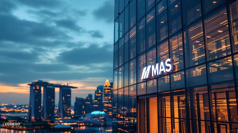 A cinematic editorial photograph of Singapore's central business district skyline at dusk, featuring the iconic Marina Bay Sa