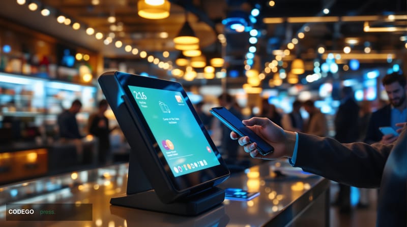 A cinematic editorial photograph of a bustling small retail shop interior during peak business hours, with the focal point be