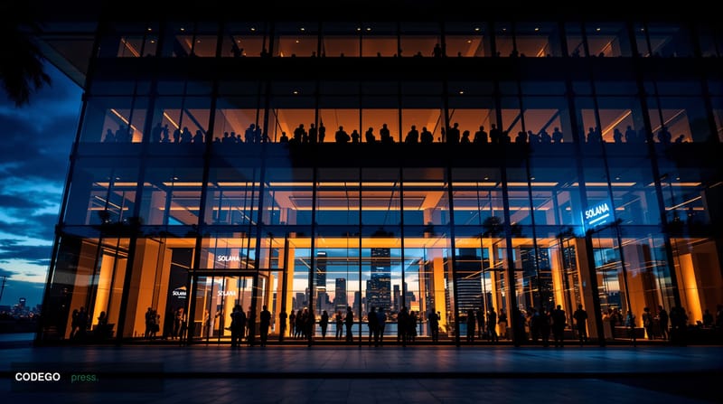 A dramatic editorial photograph capturing the Miami skyline at dusk with the distinctive architecture of the Miami Beach Conv