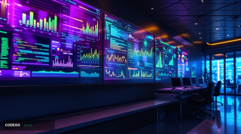 A photorealistic editorial photograph showing Solana's distinctive technical architecture visualization in a high-tech enviro