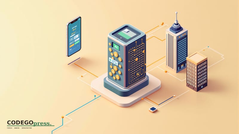 Flat 3D isometric vector editorial illustration, banking-green primary (#1A6B43), cream background, gold and navy accents. Sc