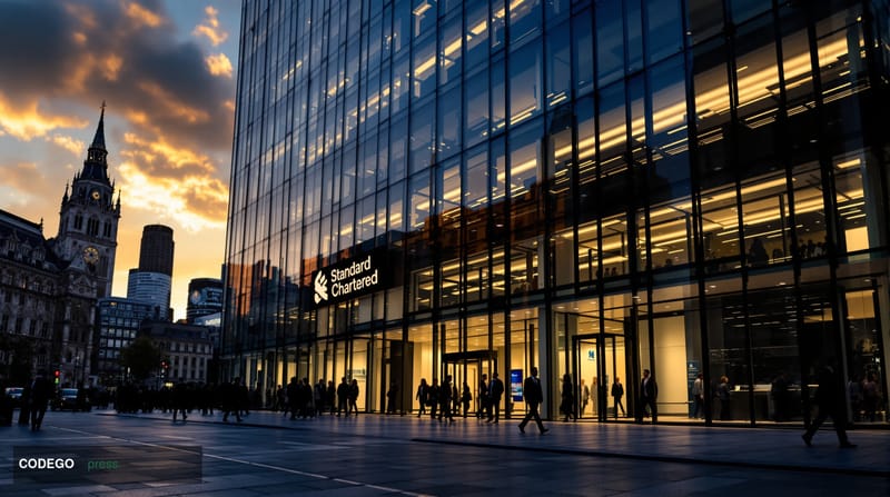 A cinematic editorial photograph of <a href="https://www.sc.com" target="_blank" rel="noopener">Standard Chartered</a>'s dist