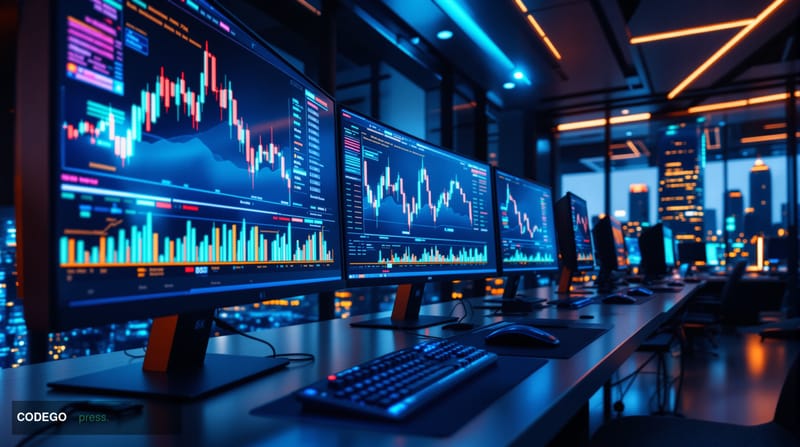 A dramatic editorial photograph capturing the essence of cryptocurrency market momentum building into the weekend. The scene 