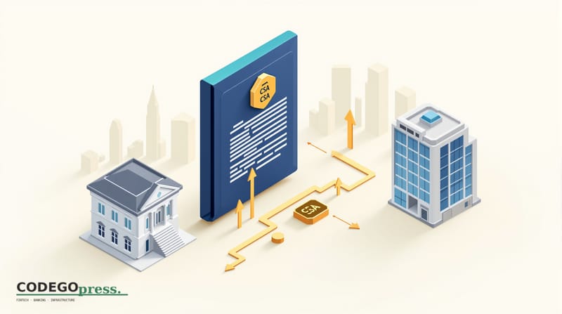 Flat 3D isometric vector editorial illustration, banking-green primary (#1A6B43), cream background, gold and navy accents, so