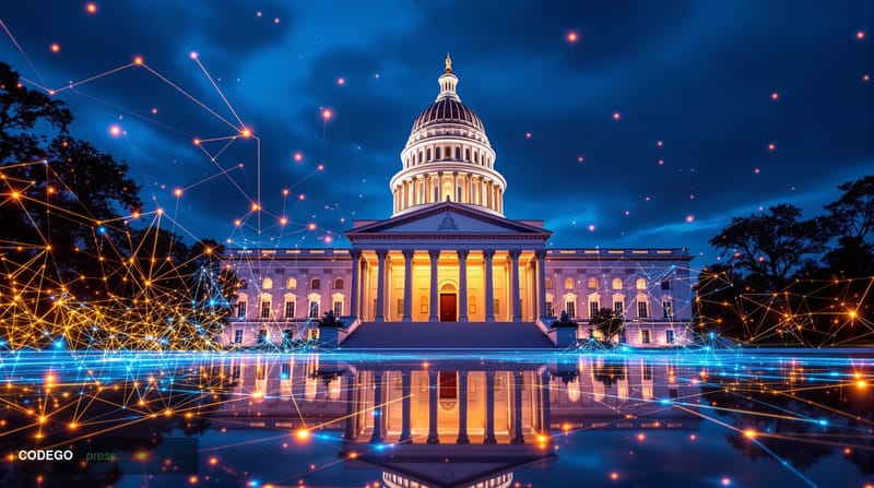 A dramatic wide-angle shot of the United States Capitol building at golden hour, with the distinctive dome prominently featur