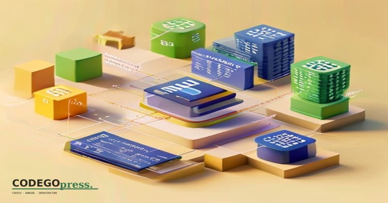 Flat 3D isometric vector editorial illustration showing a modern payment processing hub. Central element: a gleaming Visa pay
