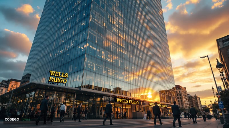 A photorealistic editorial photograph showing <a href="https://www.wellsfargo.com" target="_blank" rel="noopener">Wells Fargo