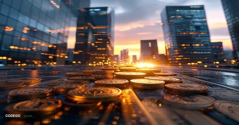 A cinematic editorial photograph capturing the intensity of Silicon Valley's AI investment boom, shot from a low angle lookin