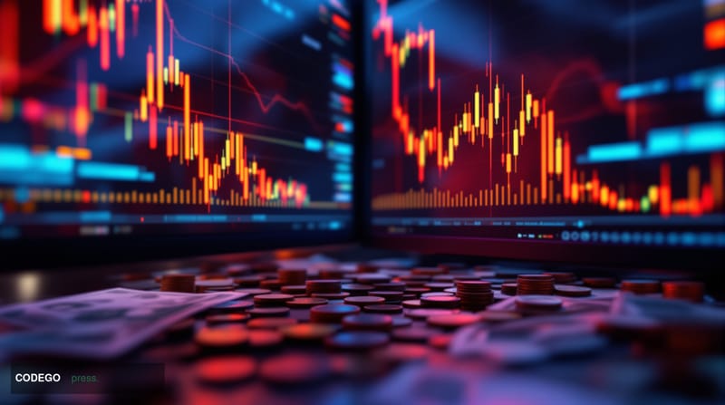 A dramatic photorealistic editorial photograph depicting financial instability through stablecoin depegging visualization. Th