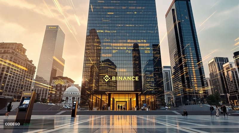 A striking editorial photograph showing the convergence of traditional and digital finance through architectural metaphor - t