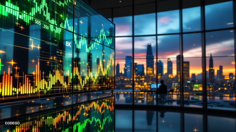 A dramatic cinematic photograph of Bitcoin trading screens and order books displaying the $70,000 price target, shot in a mod