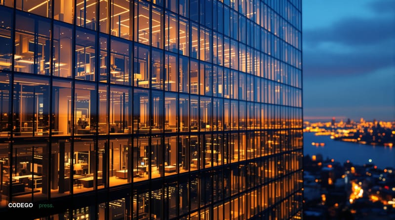 A dramatic aerial view of the <a href="https://nydig.com" target="_blank" rel="noopener">NYDIG</a> headquarters building in N