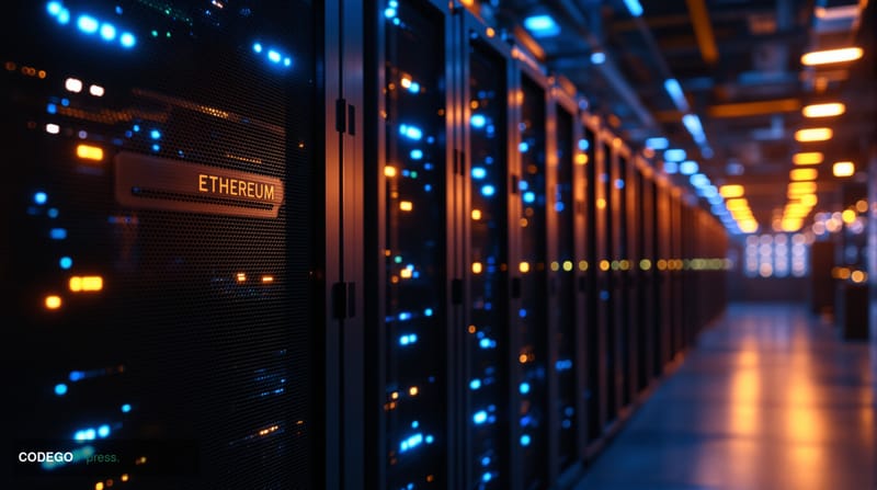A dramatic photorealistic editorial photograph showcasing the evolution of cryptocurrency mining infrastructure, shot in cine