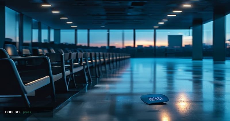 # Image Prompt:

A stark, minimalist composition of an empty modern conference hall with rows of vacant chairs facing a dark 
