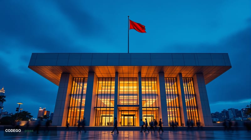 A cinematic editorial photograph capturing the grandeur of the Bank of Korea headquarters in Seoul's Jung-gu financial distri