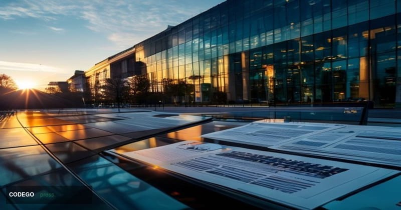 A cinematic editorial photograph showcasing the modernization of financial regulatory infrastructure. The image centers on a 
