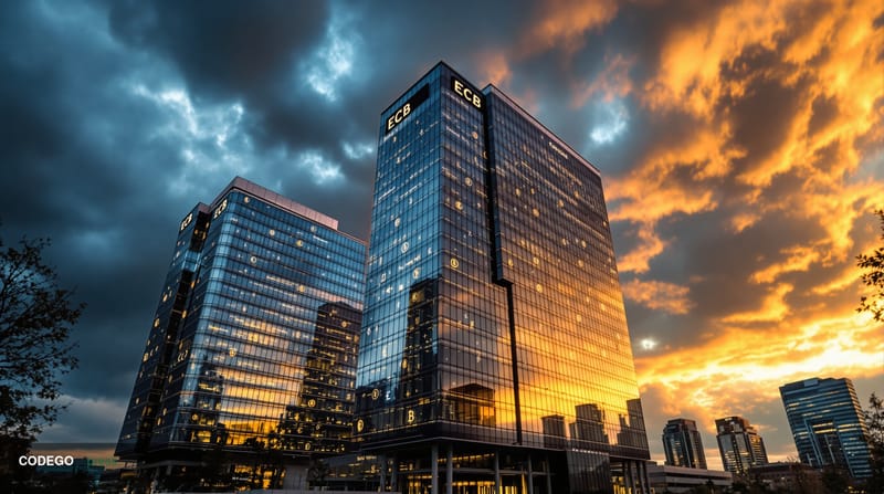 A dramatic wide-angle shot of the <a href="https://www.ecb.europa.eu" target="_blank" rel="noopener">European Central Bank</a