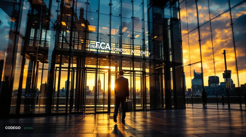 A cinematic editorial photograph capturing the intersection of Premier League football and cryptocurrency regulation. The for