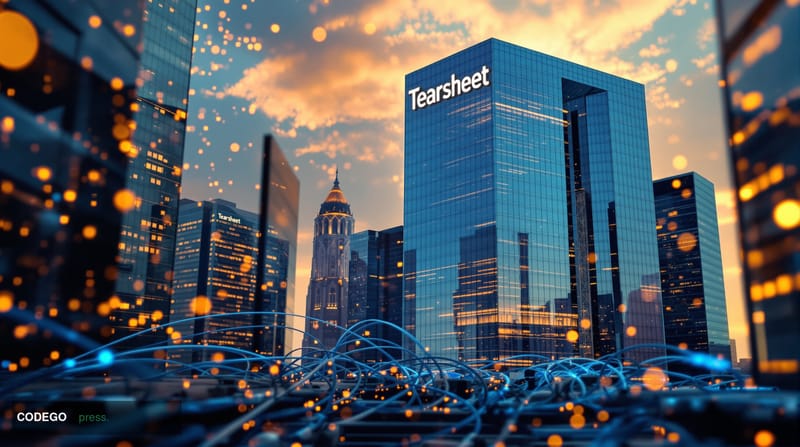 A cinematic editorial photograph showcasing the modern fintech infrastructure landscape through a dramatic wide-angle view of