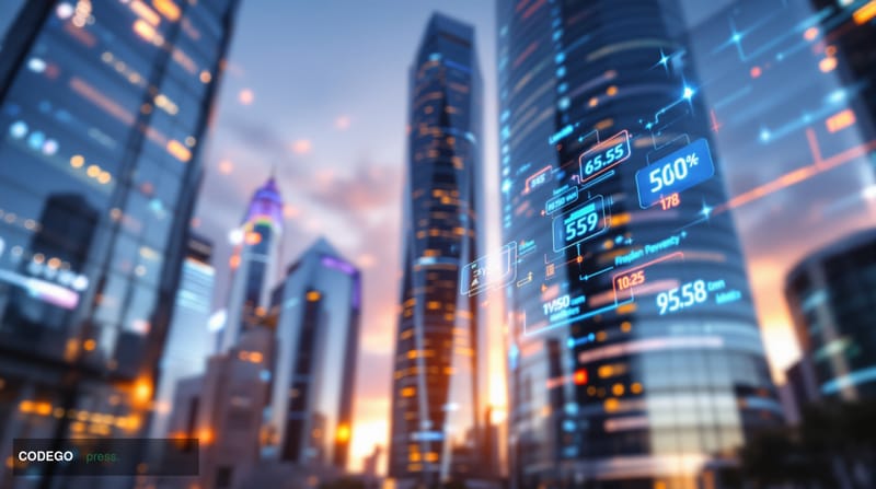 A striking photorealistic editorial photograph capturing the dramatic scale of fintech's $504 billion milestone, shot from a 