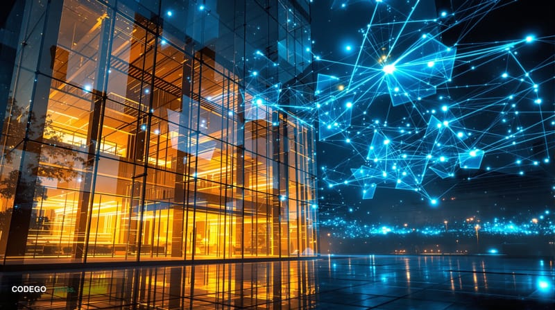 A dramatic cinematic editorial photograph showing the stark contrast between centralized and decentralized AI governance. In 