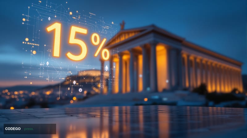A cinematic editorial photograph showcasing the Greek Parliament building (Hellenic Parliament) in Athens with its iconic neo