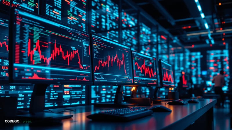 A photorealistic editorial photograph showing the stark contrast between digital vulnerability and financial impact. The scen