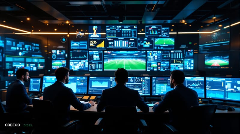 A cinematic editorial photograph capturing Lenovo's corporate headquarters in Beijing, China, with its distinctive modern gla