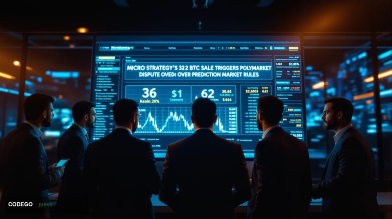 A cinematic editorial photograph showing MicroStrategy's corporate headquarters in Tysons Corner, Virginia, with the company'
