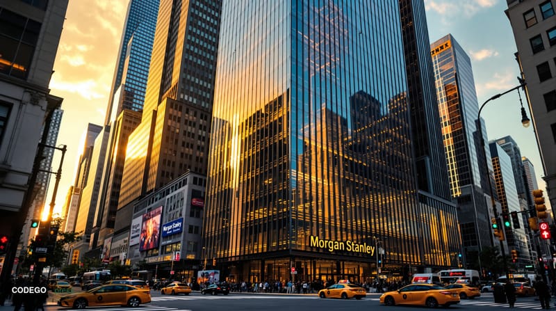 A photorealistic editorial photograph of <a href="https://www.morganstanley.com" target="_blank" rel="noopener">Morgan Stanle