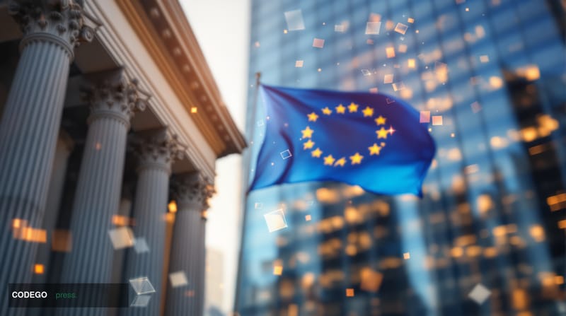 A cinematic editorial photograph showcasing the transatlantic regulatory partnership between New York and the European Union.