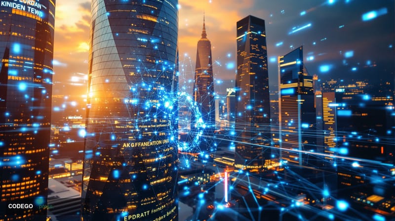 A cinematic editorial photograph capturing the convergence of traditional European financial regulation and modern cryptocurr