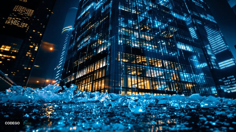 A dramatic editorial photograph showing <a href="https://tether.to" target="_blank" rel="noopener">Tether's</a> Hong Kong hea