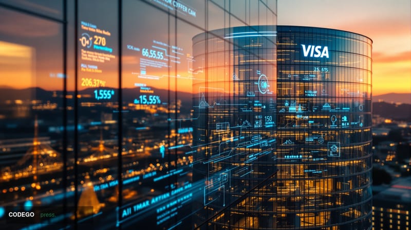 A cinematic editorial photograph capturing the intersection of traditional finance and artificial intelligence. The scene sho